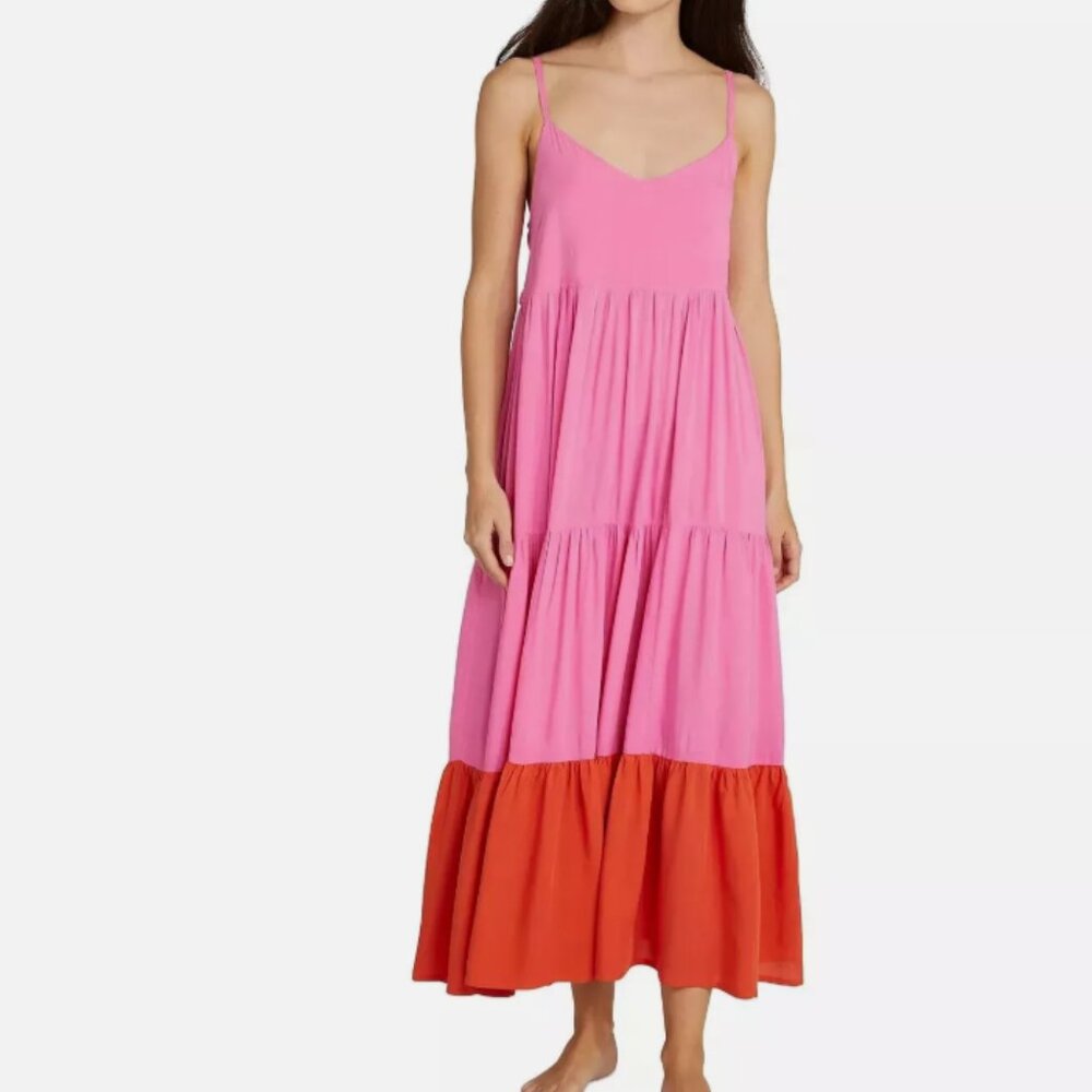 $180 KATE SPADE NEW YORK Colorblocked Tiered Cover-up Dress PINK CLOUD M